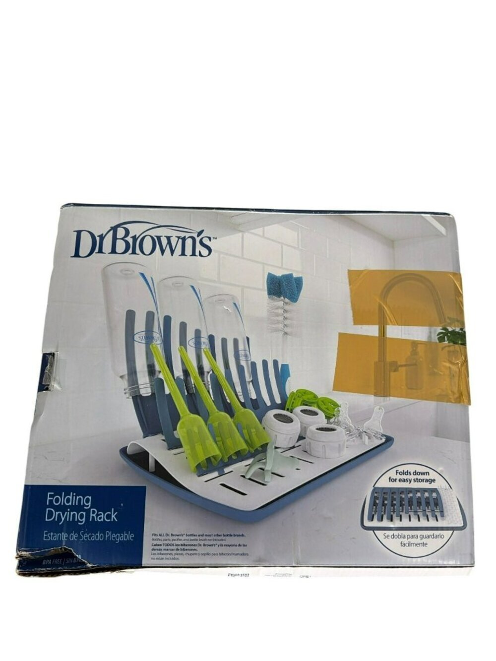 Dr Browns Folding Drying Rack Baby Bottle Organizer Blue Green BPA Free